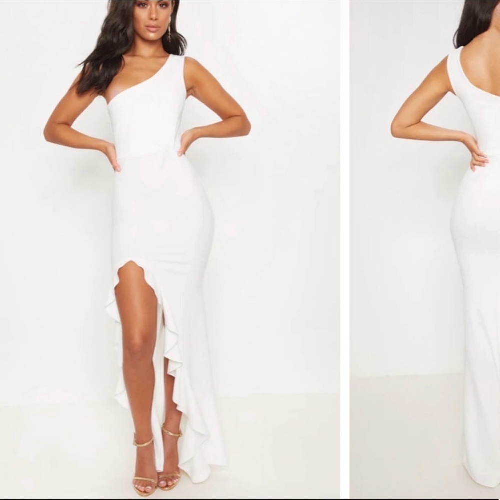PrettyLittleThing White Ruffled Maxi Dress